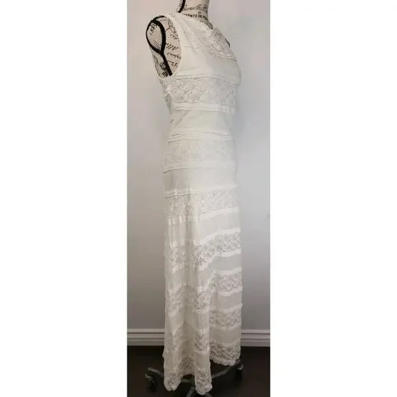 Manito USA Slip Maxi Dress Sz XS/S Ivory Lace Mesh Semi Sheer Whimsycal - Picture 4 of 8
